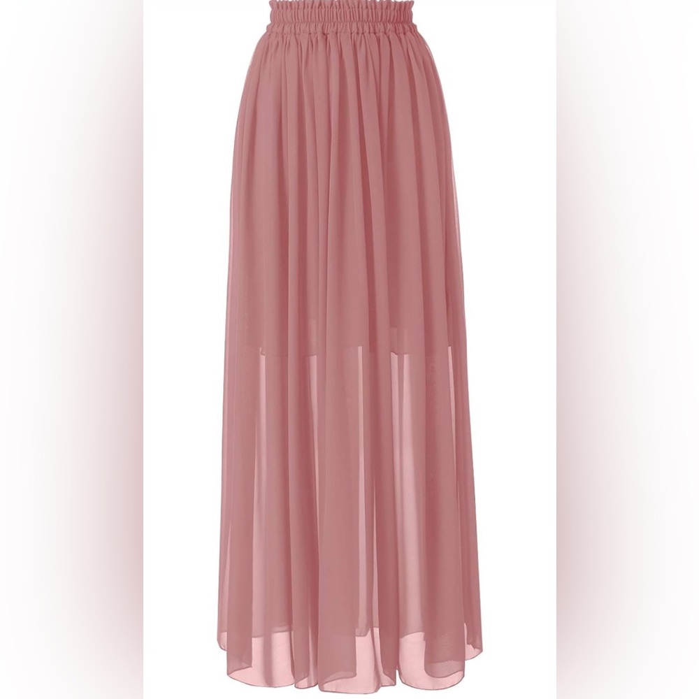Chiffon Skirts Elastic High Waist Tea Length A-line Ruffle Beach Skirts